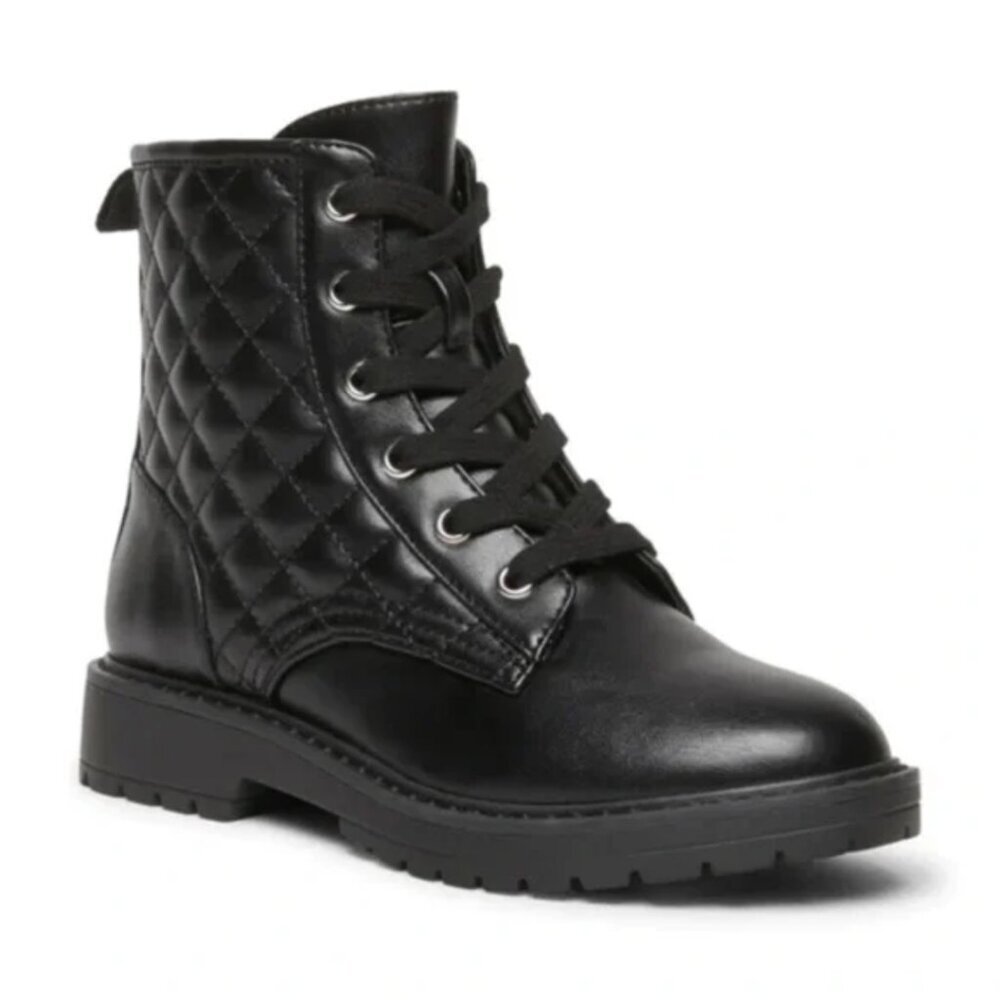 Steve MADDEN JBetty Black Moto Youth Combat Quilted Winter Boot